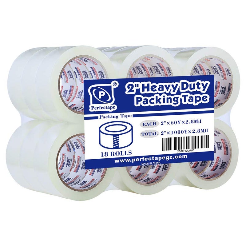 P PERFECTAPE PERFECTAPE Heavy Duty Packing Tape 18 Rolls, Total 1080Y, Clear, 2.8 mil, 1.88 inch x 60 Yards, Ultra Strong, Refill for Packaging and Shipping - Image 1